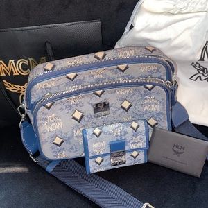 Authentic MCM Blue Denim Cross Bag